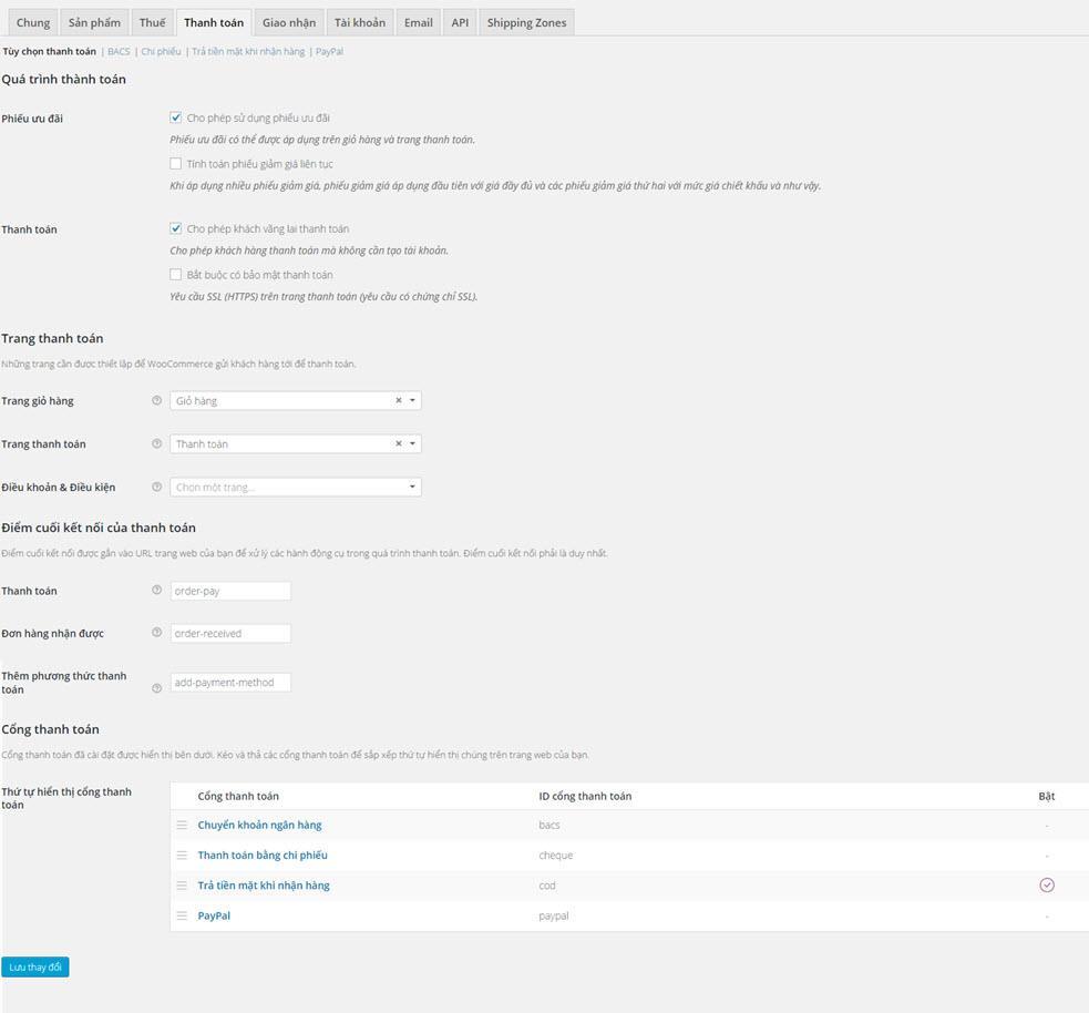 Cài đặt thanh toán trong woocommerce