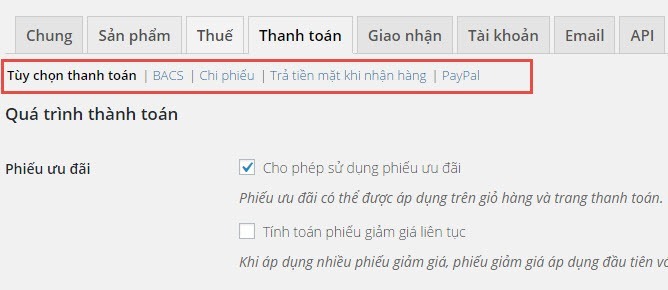 Cài đặt thanh toán trong woocommerce